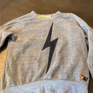 Aviator Nation Gray Sweatshirt with Black Lightning Bolt